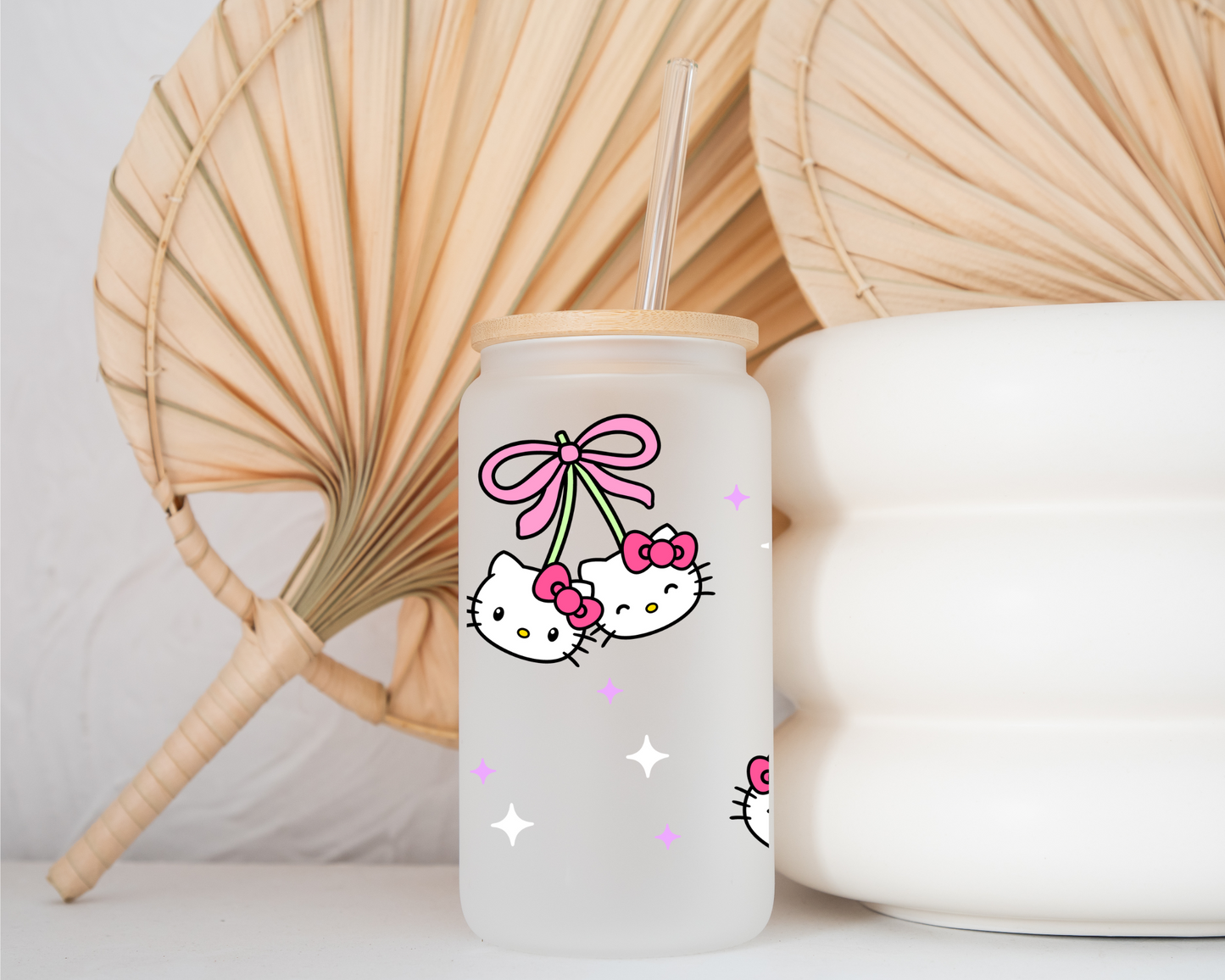 Kitty Cherry Bow - Frosted Glass Mug