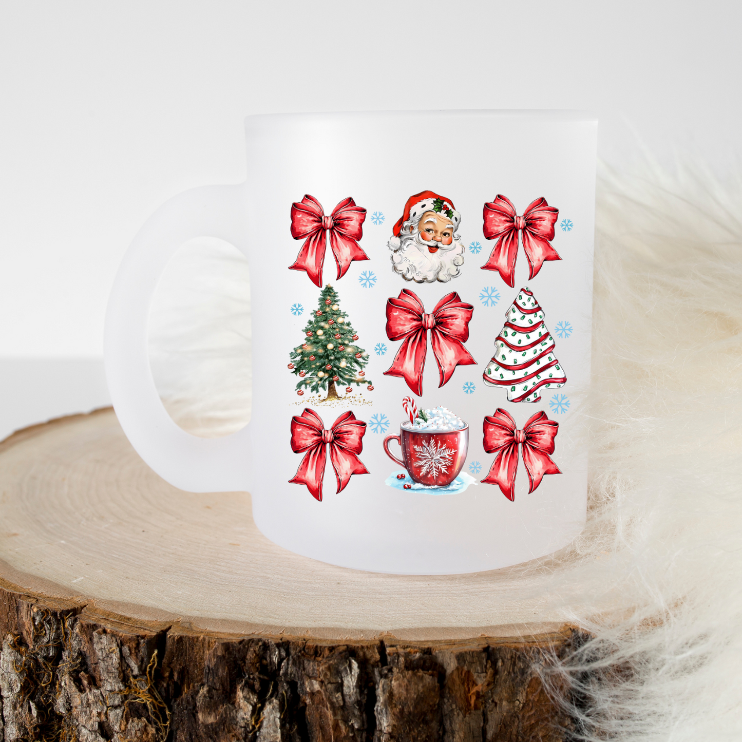 Santa Bows - Frosted Glass Mug