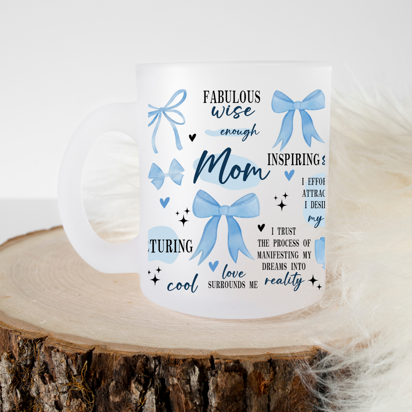 Blue Bow Mama - Frosted Glass Mug