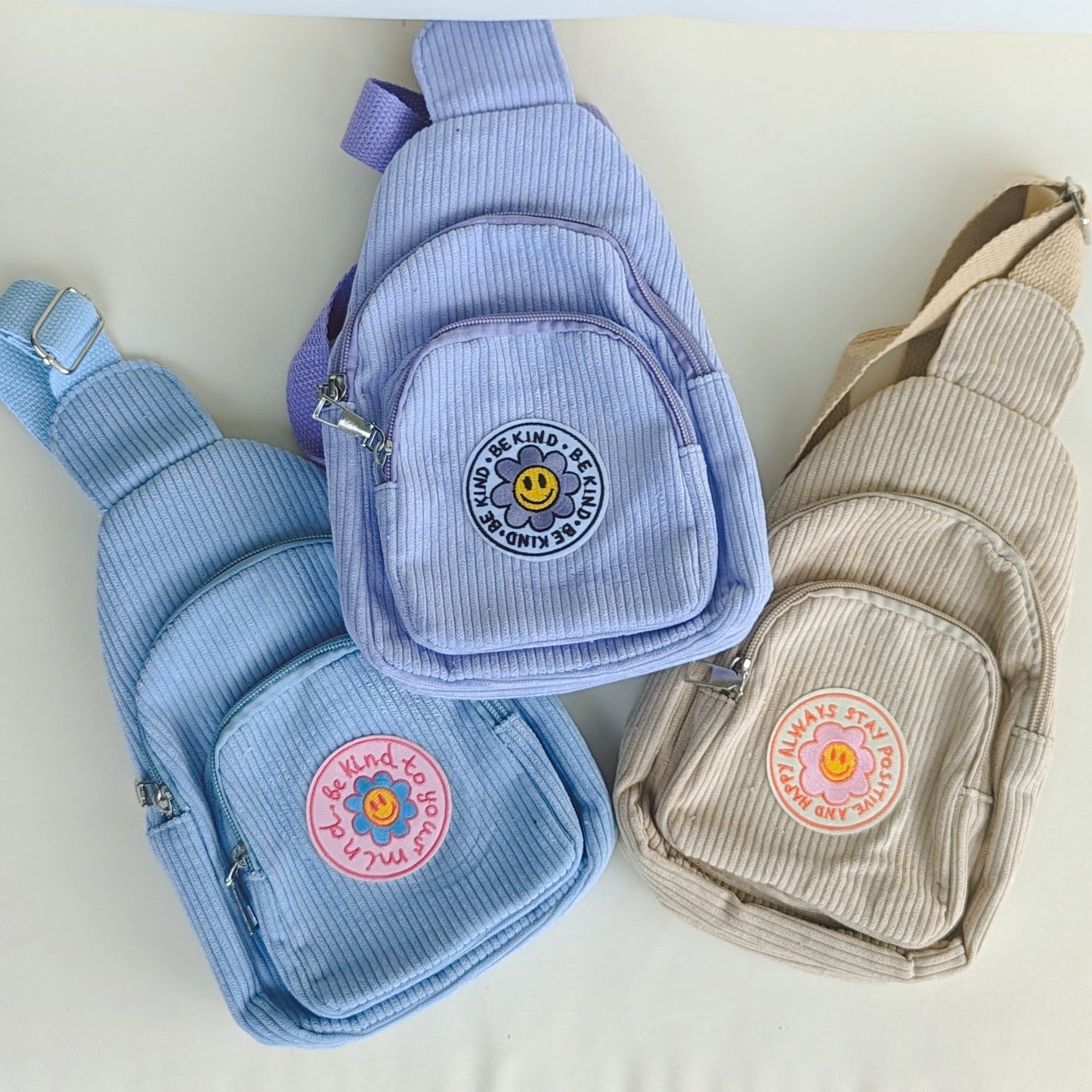 Be Kind, Stay Positive Daisy Corduroy Sling Bag