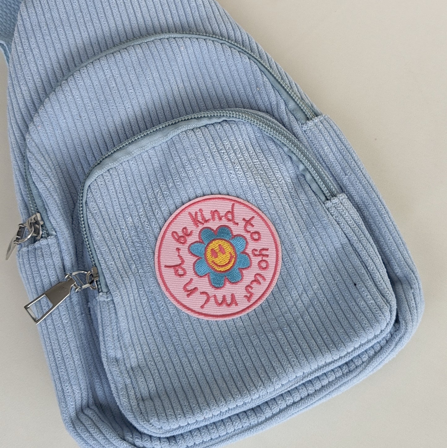 Be Kind, Stay Positive Daisy Corduroy Sling Bag