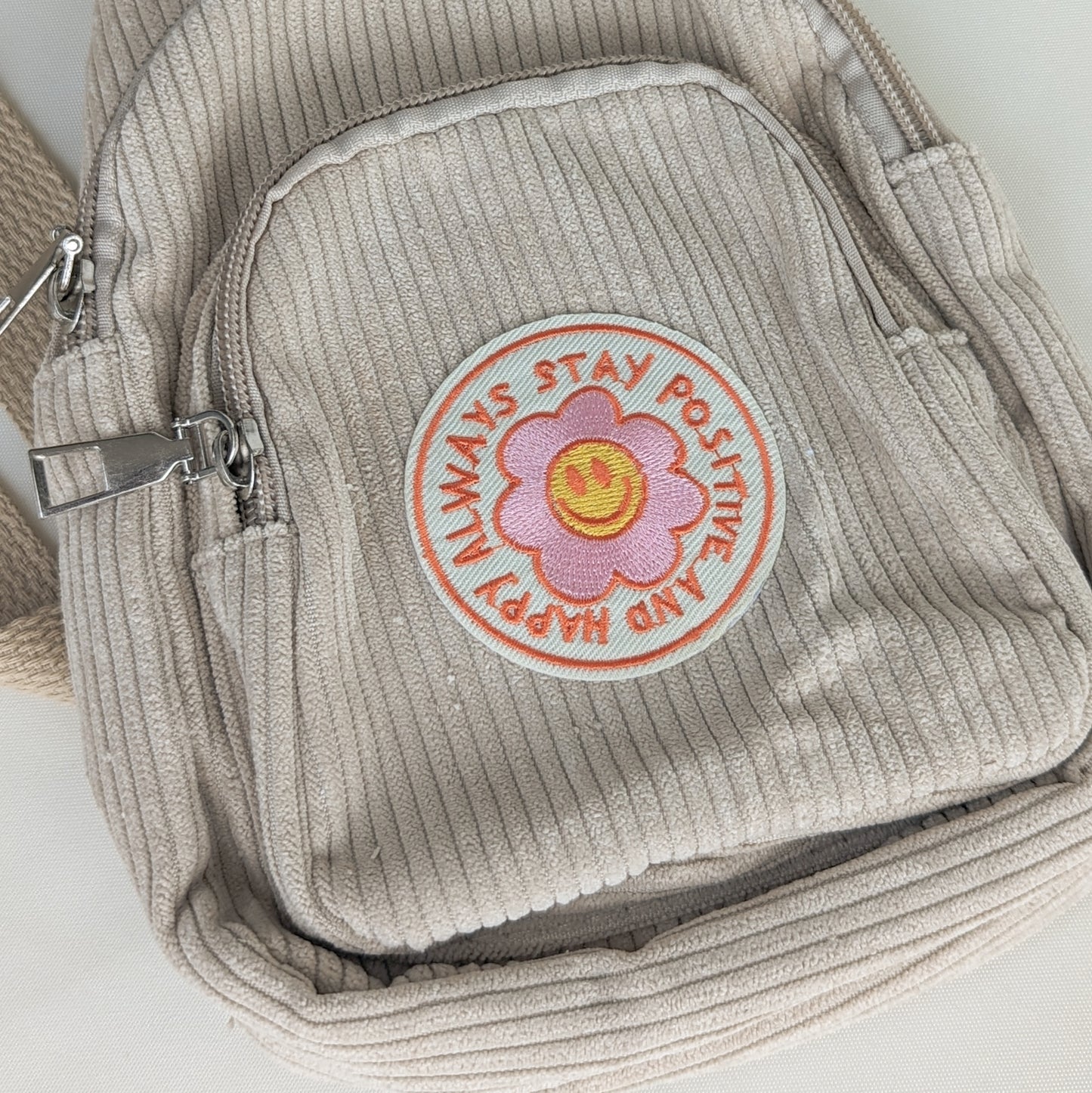 Be Kind, Stay Positive Daisy Corduroy Sling Bag
