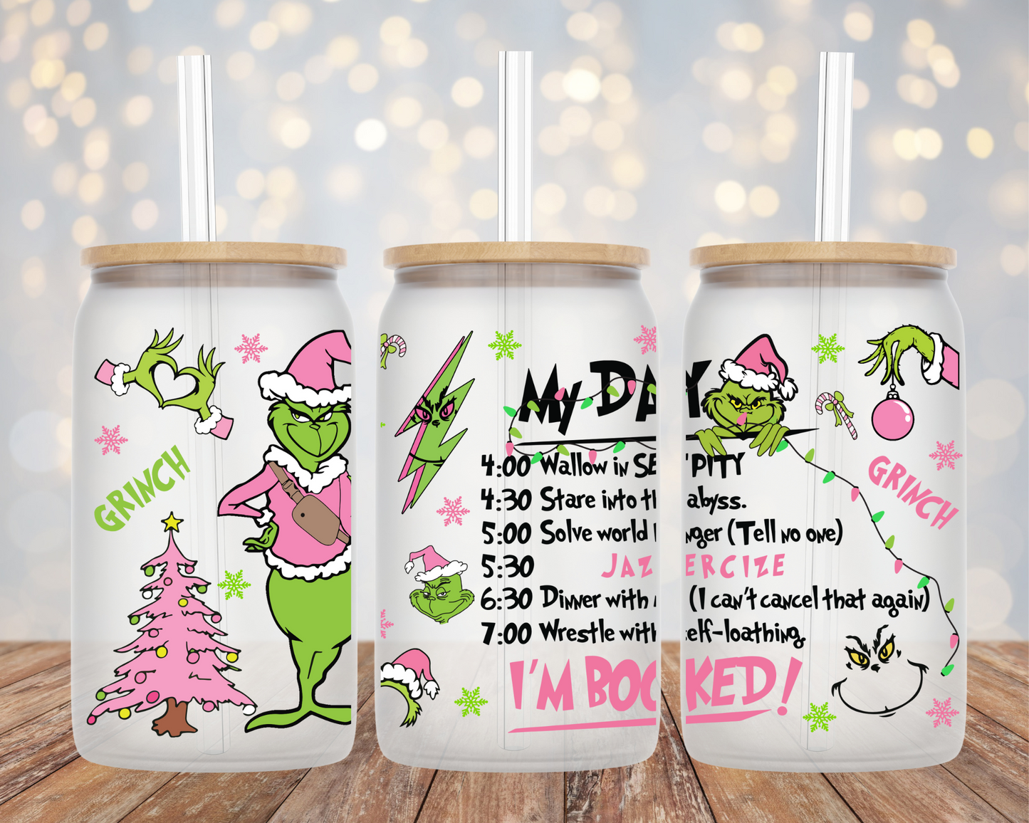 Pink Grinch Glass Cup