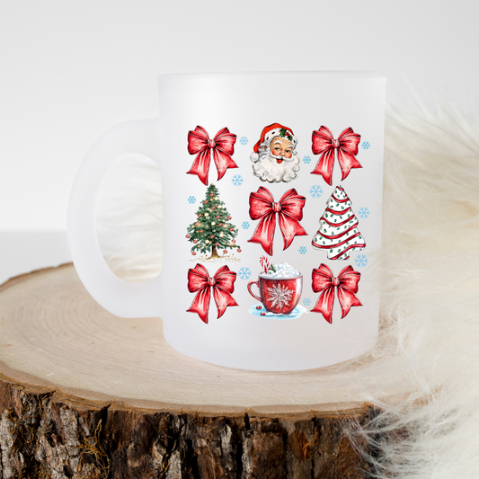 Santa Bows - Frosted Glass Mug