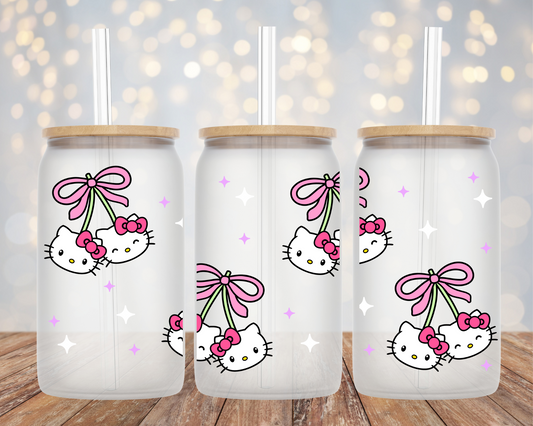 Kitty Cherry Bow - Frosted Glass Mug
