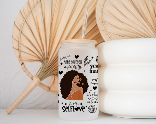 Boho Woman - Frosted Glass Cup