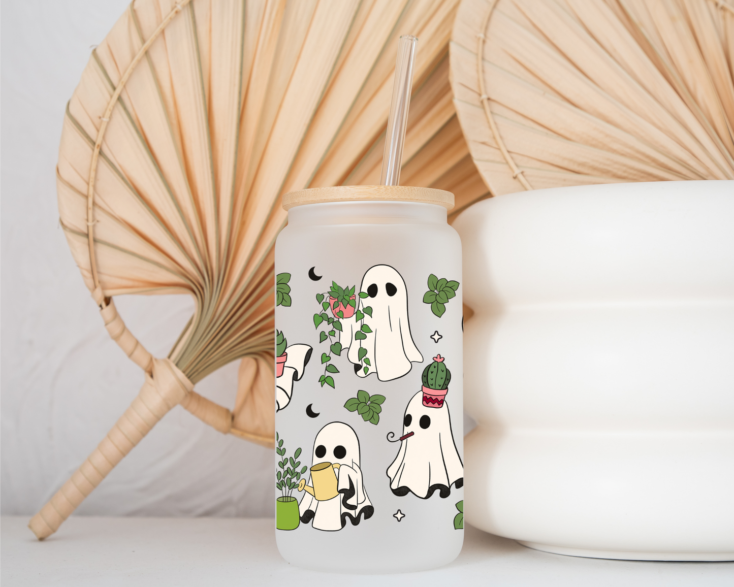 Cute Ghost Plants - Glass Cup