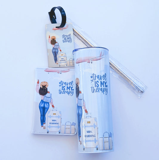 Personalized Passport Holder, Luggage Tag and Tumbler