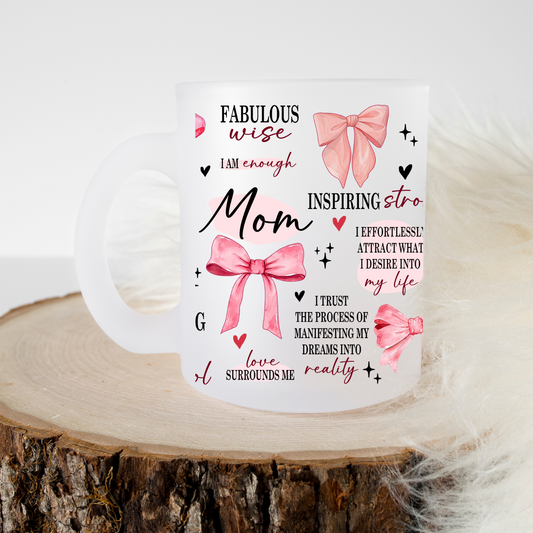 Pink Bow Mama - Frosted Glass Mug