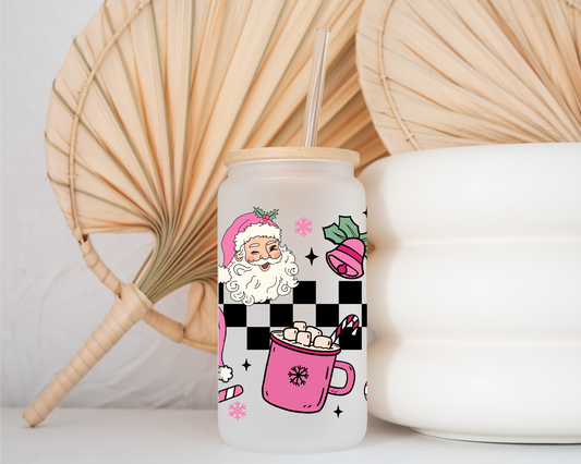 Pink Santa Glass Cup