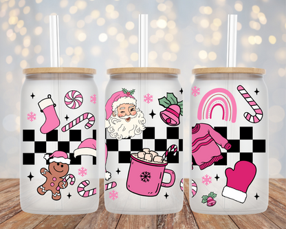 Pink Santa Glass Cup